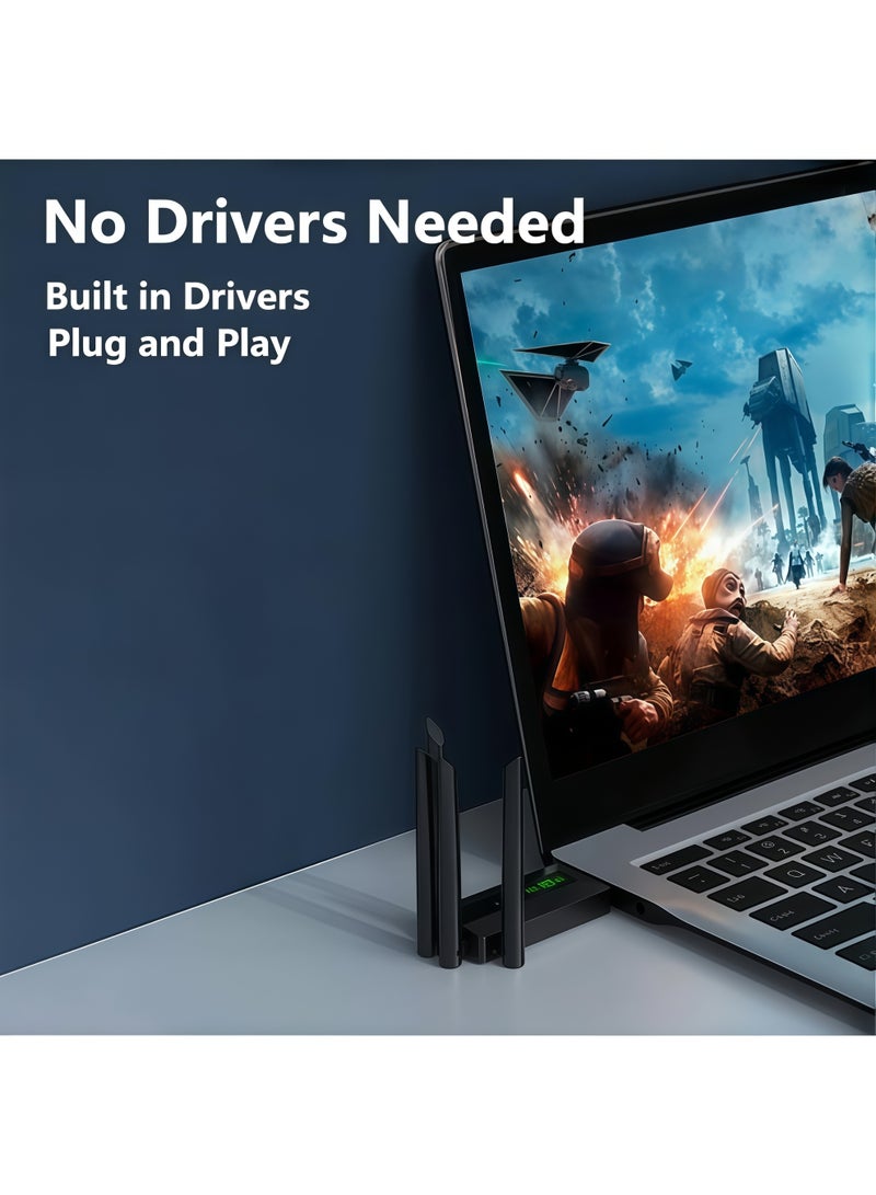 أورييل محول واي فاي لاسلكي USB - مستقبل شبكة لاسلكية خارجي ثنائي النطاق 2.4 جيجاهرتز/5 جيجاهرتز بسرعة 1200 ميجابت في الثانية، بطاقة شبكة لاسلكية، 4 هوائيات خارجية، منفذ USB 3.0، يدعم أجهزة الكمبيوتر المكتبية والمحمولة، أنظمة التشغيل ويندوز 11/10/8/7، التوصيل والتشغيل - Image 4
